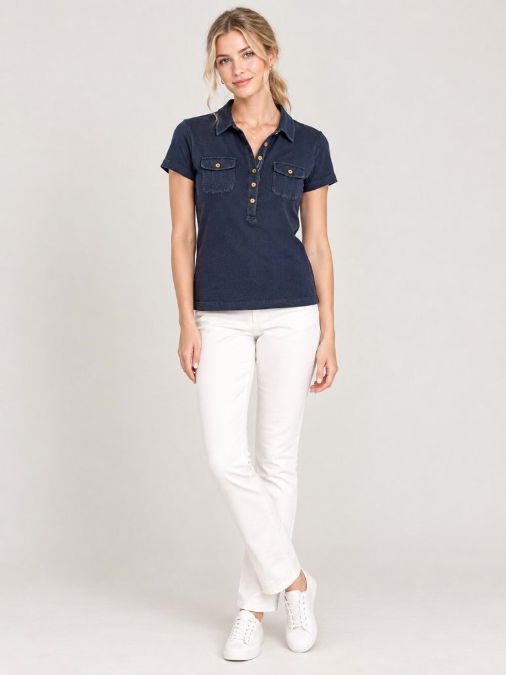 2/$30 Lands' End Utility Short Sleeve Polo Shirt Black Small #A4812